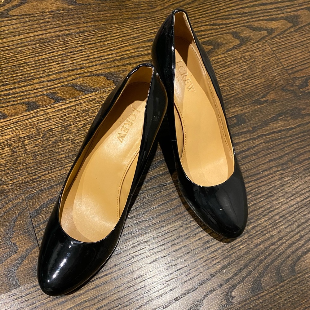 J. Crew Factory Black Patent Wedges Size 7